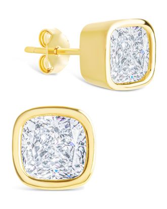 Sterling Forever Sterling Silver Cushion Cut Bezel Set Stud Earrings