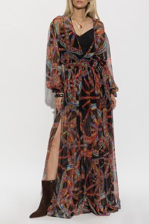 Dolce & Gabbana Silk Dress With Carretto Print, Womens, Black