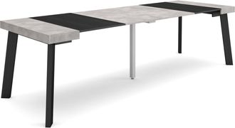 Skraut Home Mesa Consola Extensible, Mesa Comedor Plegable, 260, Para 12 Comensales, Patas De Madera, Estilo Moderno, Gris Cemento - Skraut Home