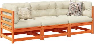 vidaXL Set De Sof&aacute;s Jard&iacute;n 3 Pzas Con Cojines Madera Pino Marr&oacute;n Cera Vidaxl