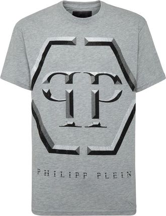 Philipp Plein Tops, Heren, Grijs, XL, Katoen, T-shirt Ronde Hals SS