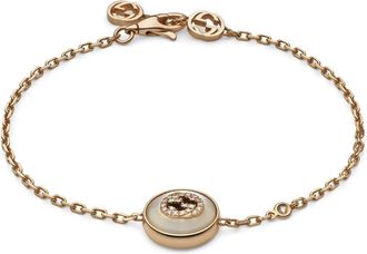 Gucci Interlocking armband in roze goud- mop- diamant- gg pav&eacute; - Dames - Armbanden - Geel - ONE Size - Accessoires