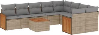 vidaXL Juego De Sof&aacute;s Jard&iacute;n Con Cojines Beige 10 Pzas Rat&aacute;n Sint&eacute;tico Vidaxl
