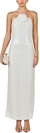 endless rose Rose Sequin Halter Maxi Dress in White at Nordstrom, Size X-Small