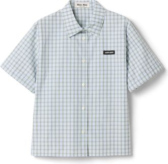 Miu Miu Checked Poplin Shirt, Woman, White/sage Green, Size 38