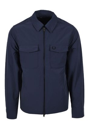 Fred Perry Mens Zip Through Overshirt Dark Airforce - Blue Cotton - Size Large