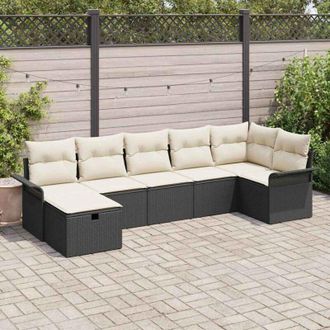 vidaXL Vidaxl - Conjunto De Sof&aacute; De Jard&iacute;n Con Coj&iacute;n 7 Pcs Negro Y Crema