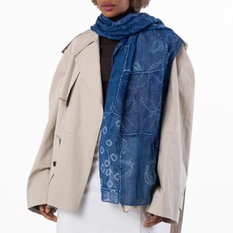 Polo Ralph Lauren Womens Indigo Patchwork Linen Scarf