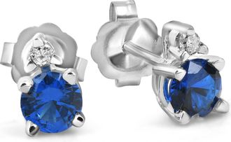 Pompeii3 3/4 cttw Diamond & Synthetic Blue Sapphire Studs 14k White Gold Womens Earrings