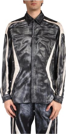 Diesel Printed Viscose Zip Shirt - Heren - Zomerjassen - Zwart - L - Jassen