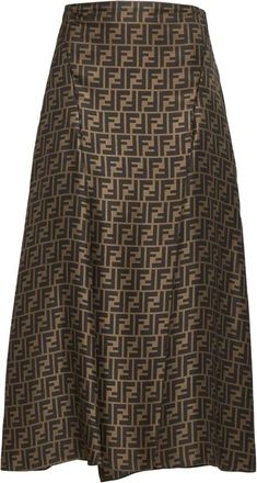 Fendi Zijden maxi rok met logomotief - Dames - Midirokken - Bruin - S - Rokken