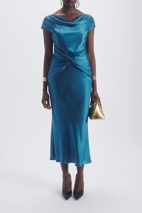 Amsale Cowl Twist Knot Dress in Ocean at Nordstrom, Size 14
