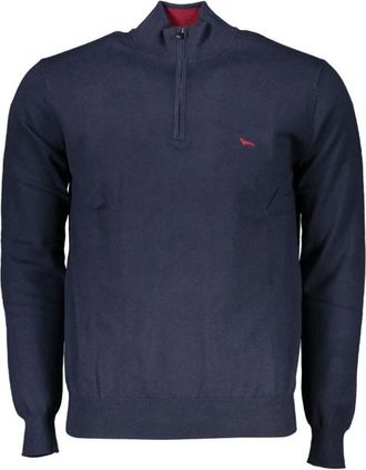 Harmont & Blaine Chique sweater met halve rits en geborduurde details - Heren - Coltruien - Blauw - 2XL - Katoen - Truien & Vesten