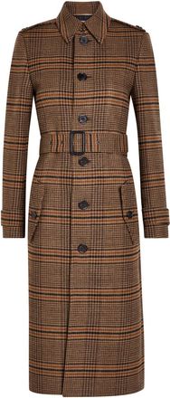 Saint Laurent Houndstooth Belted Wool Coat - Brown - 40 (UK12 / M)