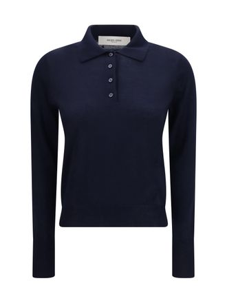 Golden Goose Womens Polo Shirt Merino Wool Navy Knitwear Sweater