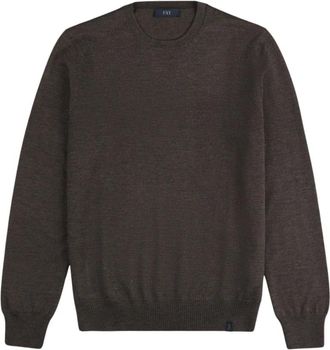 Fay Wollen trui met ronde hals - Heren - Ronde hals truien - Bruin - 2XL - Wol - Truien & Vesten