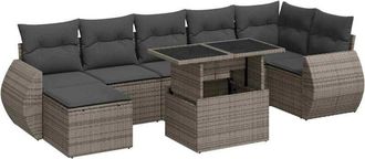 vidaXL Set De Sof&aacute;s De Jard&iacute;n Y Cojines 8 Piezas Rat&aacute;n Sint&eacute;tico Gris Vidaxl