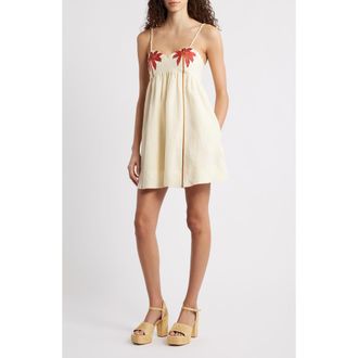Farm Rio Coconut Tree Babydoll Minidress in Sand at Nordstrom, Size X-Small