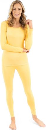 Leveret Womens Solid Thermal Pajama Set in Yellow at Nordstrom, Size X-Large