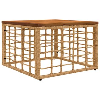 vidaXL Mesa De Jard&iacute;n Natural 55 X 55 X 37 Cm Rattan Pe Y Cristal Vidaxl