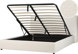 Beliani Beliani - Cama Con Almacenaje De Bucl&eacute; Blanco Crema 180 X 200 Cm Otomana Cabecero Lavaur
