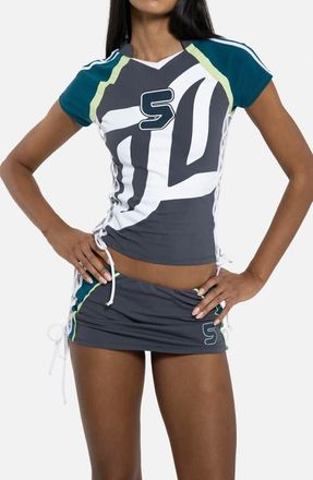 Jaded London Lace-Up Football Baby Tee in Grey at Nordstrom, Size X-Small