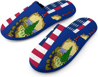 Generic Flag of U.S.A And Vermont Mens Flannel Slipper Soft Comfy House Shoes Non Slip Winter Warm Indoor Outdoor Slippers
