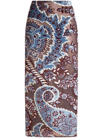 Etro Fluwelen midi-rok met jacquard en tule - Bruin