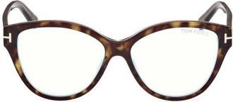 Tom Ford 54mm Cat Eye Blue Light Blocking Optical Glasses in Havana And Turquoise /T Logo at Nordstrom