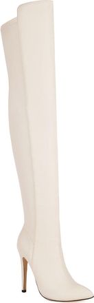 Generic Womens PU Leather Over The Knee Boots with Side Zipper Pointed Toe Thigh High Boots Stiletto High Heel Long Boot,Beige,6.5 UK