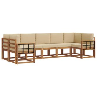 vidaXL Conjunto De Sof&aacute;s De Exterior Con Coj&iacute;n 7 Pcs Natural Y Beige Vidaxl