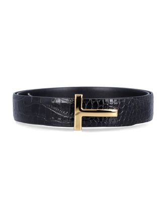 Tom Ford Black Logo Buckle Textured Belt