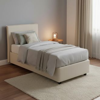 Dmora Dmora - Cama Individual Daquin, Cama Contenedor Con Revestimiento De Tela, 100% Made In Italy, Apertura Frontal, Con Colch&oacute;n Cm 80x190 Incluido, Beige