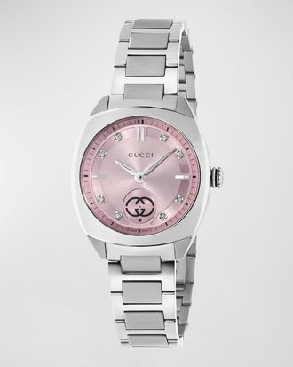 Gucci Interlocking G Small Pink 8 Diamond Stainless Steel Watch with Bracelet Strap