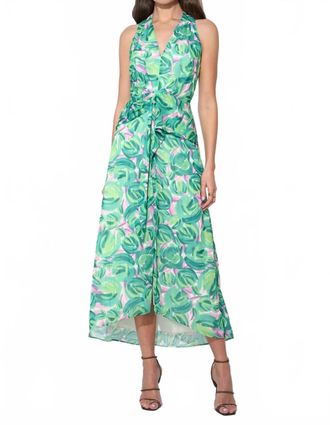 Adelyn Rae Margot Wrap Tie Waist Printed Maxi Dress In Green
