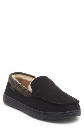 Cole Haan Plaid Trim Faux Fur Lined Microsuede Slipper in Caviar at Nordstrom Rack, Size Large