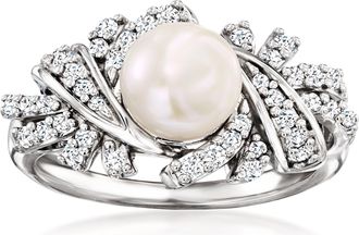 Ross-Simons 7-7.5mm Cultured Pearl and. Diamond Ring in Sterling Silver