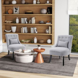 HOMCOM Fabric Single Sofa Upholstered Accent Chair with Pillow Set of 2 in Grey