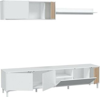 Dmora Mobile porta tv Woonsocket, Armadietto soggiorno con ante, Armadio pensile con mensola, Credenza multiuso, 200x40h47 cm, Bianco e Rovere, con imballo