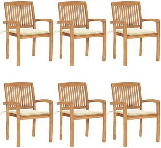 vidaXL Sillas De Jard&iacute;n Apilables 6 Uds Madera De Teca Con Cojines Vidaxl