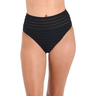 La Blanca Fluid Lines High Waist Bikini Bottoms in Black at Nordstrom Rack, Size 12