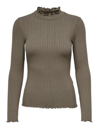 Jacqueline de Yong Womens Slim Long Sleeve Top Basic Round Neck Turtleneck Stretch Blouse JDYFRANSISKA, Colours:Brown, Size:XL
