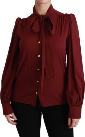 Dolce & Gabbana Kastanjebruin Lange Mouwen Overhemd Blouse Zijde Top