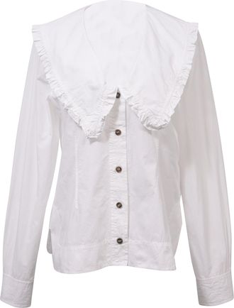 Ganni Ganni Maxi Ruffled Collar Top in White Cotton