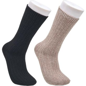 French Connection Cashmere Flat Crew Sock 2-Pack in Black Tan at Nordstrom