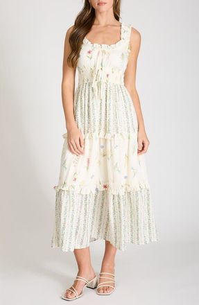 Blu Pepper Print Sleeveless Tiered Maxi Dress in Ivory Multi at Nordstrom, Size Medium