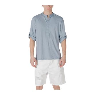 Antony Morato Polo Shirts, male, Blue, Size: XL Henley Shirt Casual Top Three Quarter Sleeve