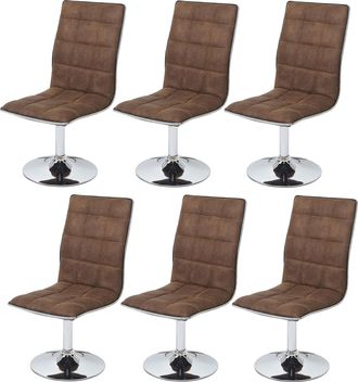 Hhg [nunca Usado] Juego De 6 Sillas De Comedor Hhg-105, Sillas De Cocina, Giratorias Y Regulables En Altura, Tela/tejido Mvg, Marr&oacute;n Vintage