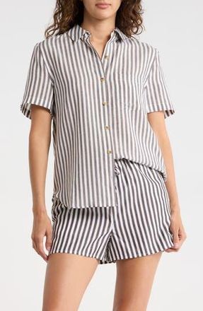 Onia Short Sleeve Button-Up Cover-Up Shirt in Dark Chocola at Nordstrom Rack, Size X-Small