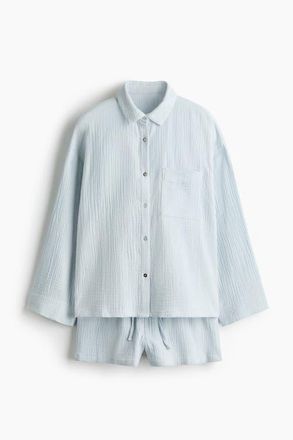 H&M Pyjama Shirt And Shorts in Light Dusty Blue at Nordstrom, Size X-Large